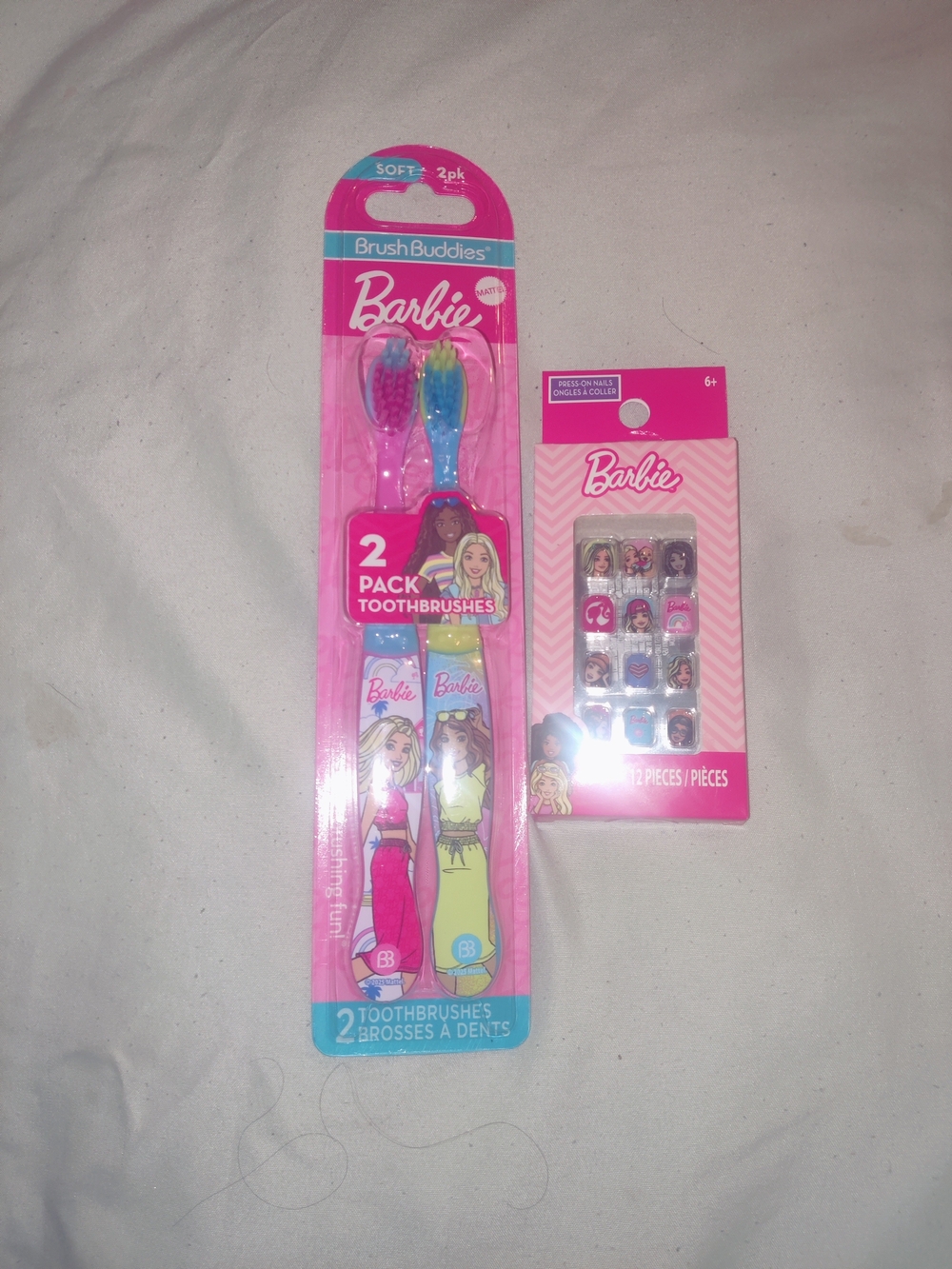 Barbie Press On Nails 1pk Of 12 Nails-B/N & Barbie Soft Toothbrush's Brand New
